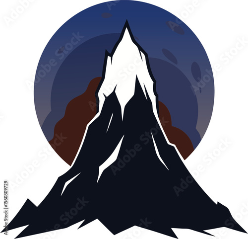 Majestic Night Mountain with Moon
