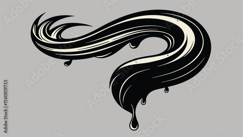 Elegant black flowing hair graphic with drips suitable for diverse design projects