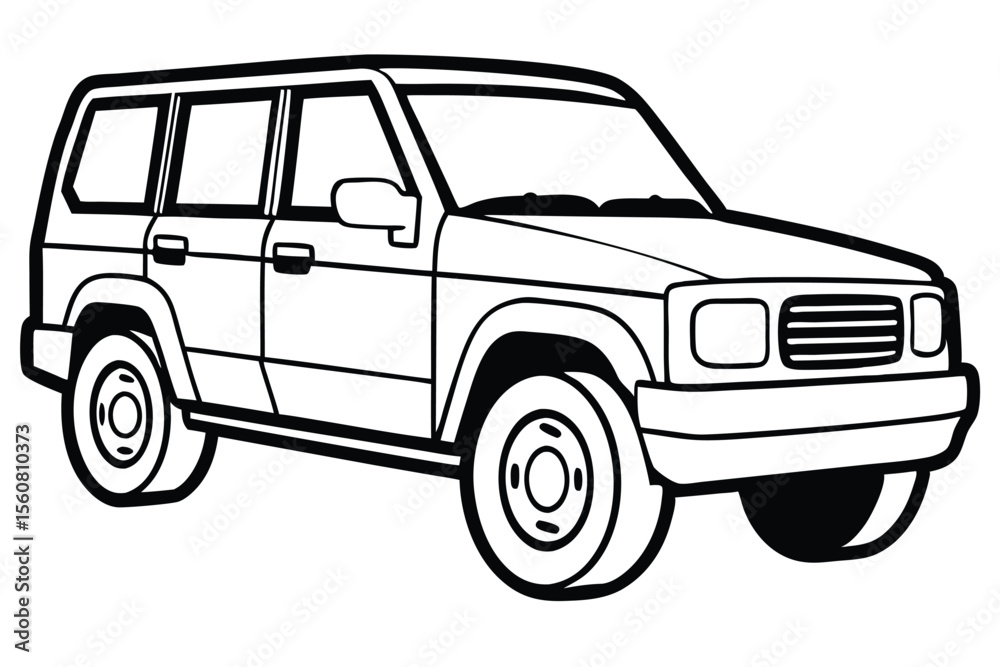 Outlined Cartoon SUV Illustration Depiction of a FourDoor Vehicle With Bold Black Lines Outlined Cartoon SUV Illustration Depiction of a FourDoor Vehicle With Bold Black Lines