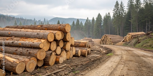 Stacked Logs in Misty Mount...