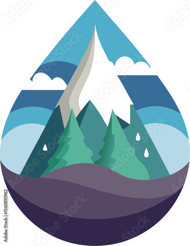 Abstract Mountain Scene with Trees