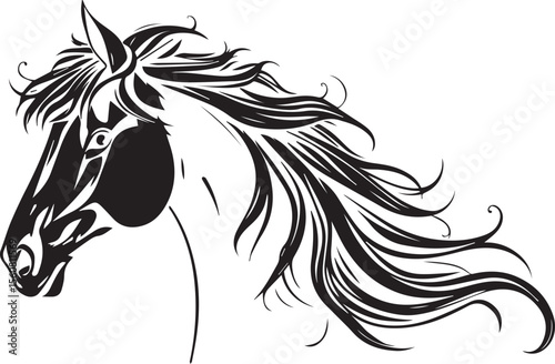 Dynamic Horse Head with Flowing Mane

