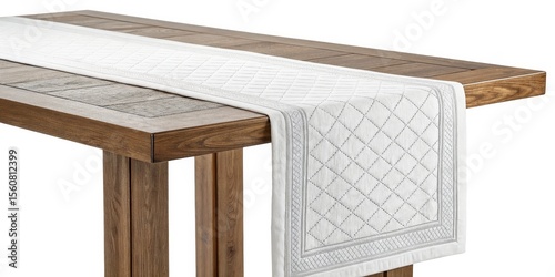 Wallpaper Mural White Quilted Table Runner on Wooden Table, Diamond Pattern, Elegant Decor, Home Decor, Table Linen Table runner, Home decor Torontodigital.ca