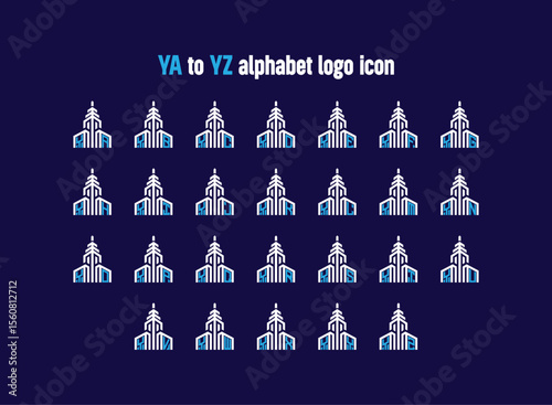 Modern YA to YZ Alphabet Logo Icons Set – Line Style Business and Technology Symbol Collection