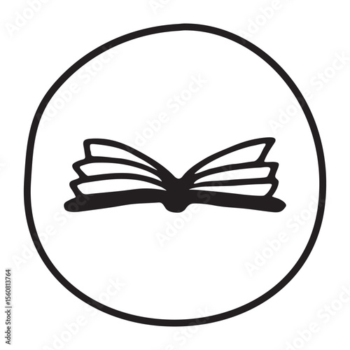 Doodle open book icon hand drawn with black line in freehand style. Vector illustration isolated on white background
