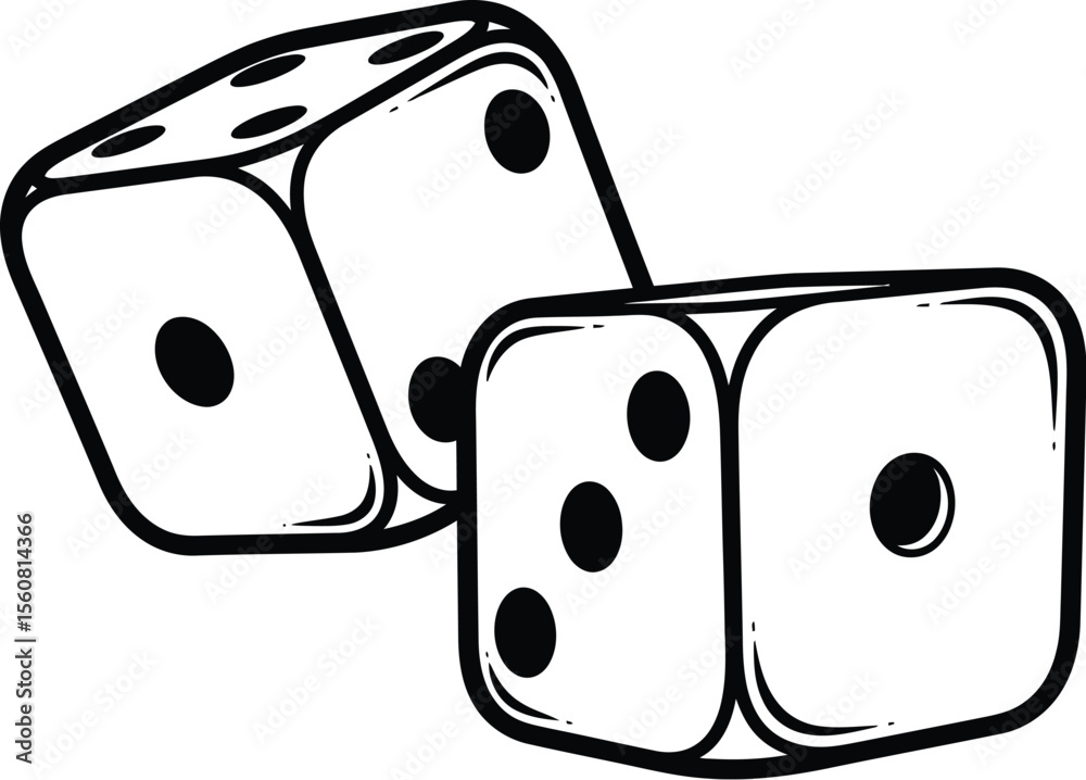 Fototapeta premium Street Art Dice Vector Illustration - Black & White Chance and Risk Flash Tattoo