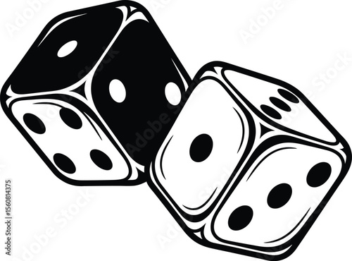 Street Art Dice Vector Illustration - Black & White Chance and Risk Flash Tattoo