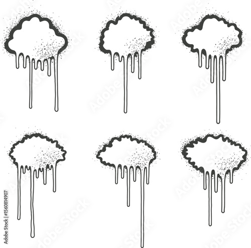 Street Art Graffiti Stains Vector Set - Black Spray Paint Drips & Grunge Texture