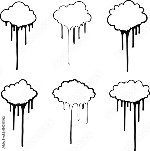 Street Art Graffiti Stains Vector Set - Black Spray Paint Drips & Grunge Texture