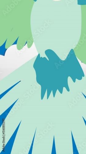 Animation of illustration of parrot flying over clouds on blue background