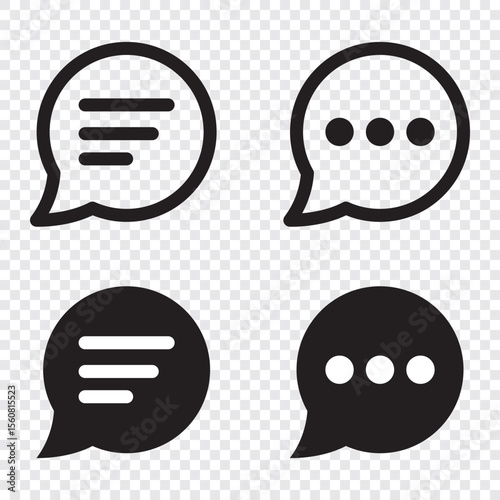 Speech bubble, speech balloon, chat bubble line art icon for apps and websites. Set of speech bubble, comic sticker, chat box and empty social media message balloon silhouette or communication network