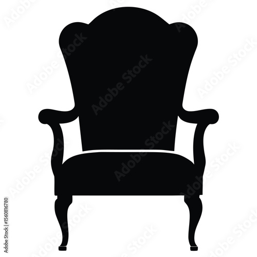 armchair icon, luxury seat silhouette, vintage chair clipart, furniture element, interior design vector

