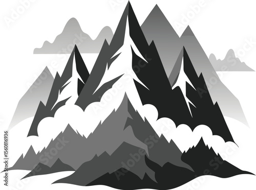  Black and White Stylized Mountain
