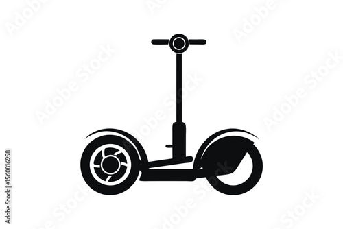 Isolated Black Silhouette Depicts a Two Wheeled Segway Style Electric Scooter Vehicle