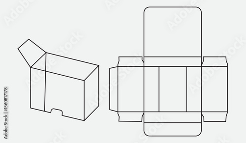 Minimalist black line drawing of cardboard shipping box with tape and folding flaps