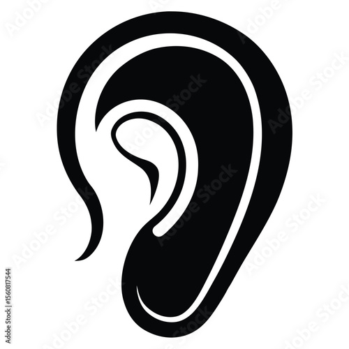 ear icon, hearing organ vector, sound reception silhouette, human ear design, listen and audio symbol

