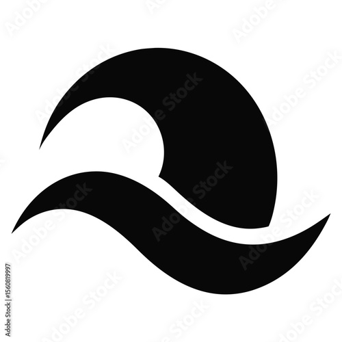 wave vector, ocean swirl icon, water flow silhouette, sea tide symbol, surf wave design element

