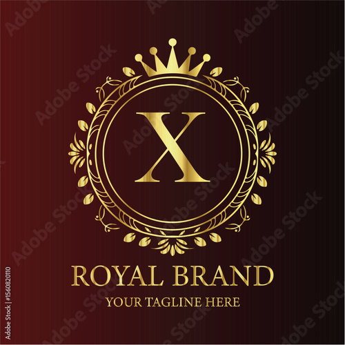 Golden vintage vector label with ribbon, a premium quality award illustration LOGO X