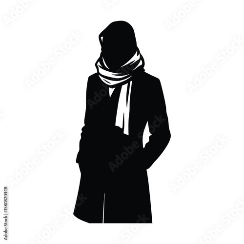 woman wearing scarf and coat silhouette vector illustration