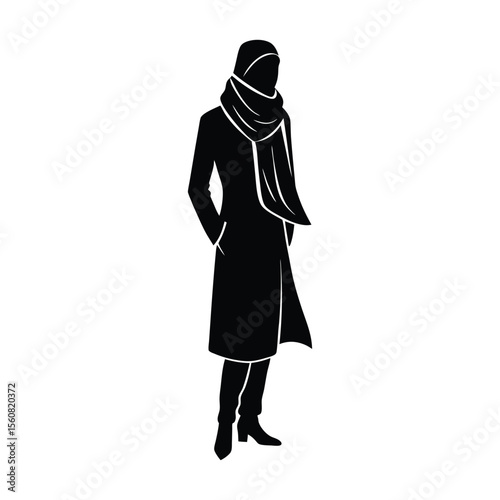 woman wearing scarf and coat silhouette vector illustration