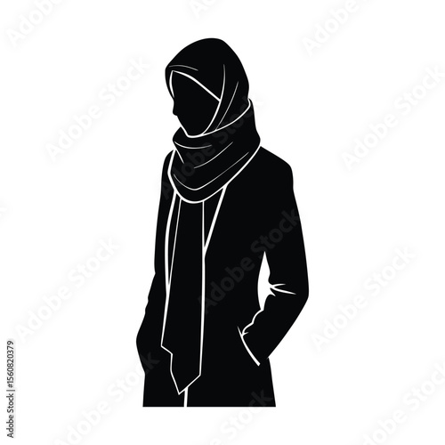 woman wearing scarf and coat silhouette vector illustration