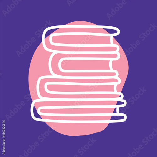 Doodle pile of books icon hand drawn with thin line and colorful blob. Vector illustration