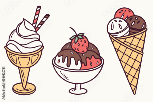 set of ice cream icons such as parfait frozen Vector