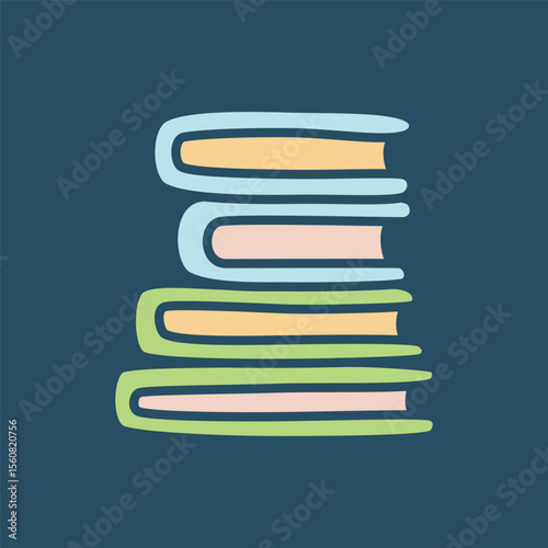 Doodle pile of books icon hand drawn in a modern minimalistic style and colored on dark background. Vector illustration