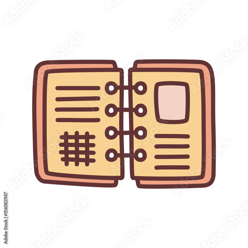 Doodle organizer calendar icon hand drawn with thin line in minimalistic style and colored. Vector illustration isolated on white background