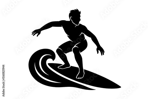 Silhouette of a Surfer Riding a Wave