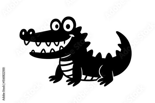 Happy Cartoon Alligator or Crocodile Black Silhouette