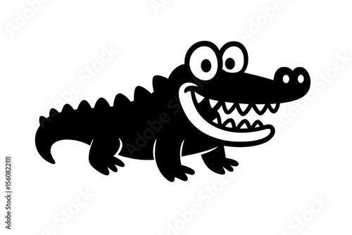 Happy Cartoon Alligator or Crocodile Black Silhouette