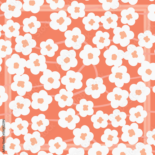 Print for kerchief, bandana, scarf, handkerchief, shawl, neck scarf. Squared pattern with ornament for fabric, textile, silk products. Paisley vector with abstract flowers. Floral folk tracery.