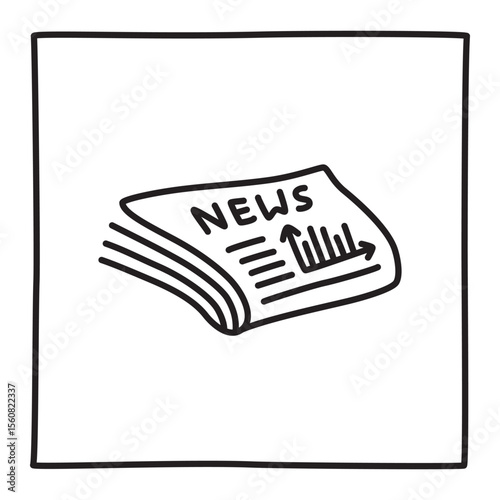 Doodle newspaper icon hand drawn with thin line in minimalistic style. Vector illustration isolated on white background