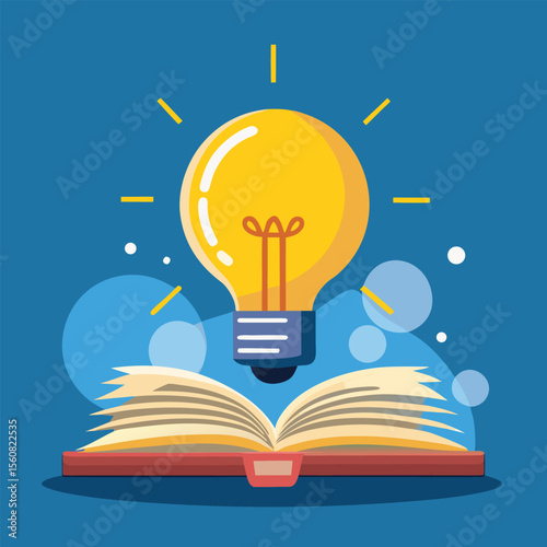 creative light bulb idea concept, light bulb and books, glowing light bulb with books