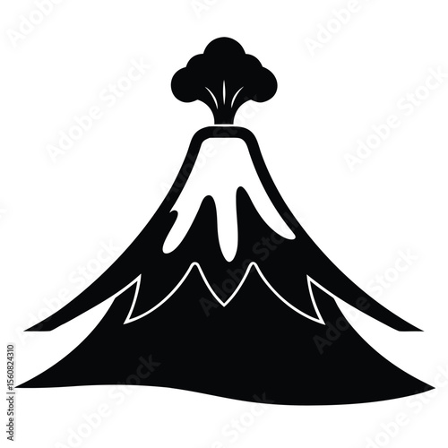 Volcano vector, erupting volcano icon, volcano mountain line art, lava eruption silhouette, active volcano graphic, natural disaster symbol

