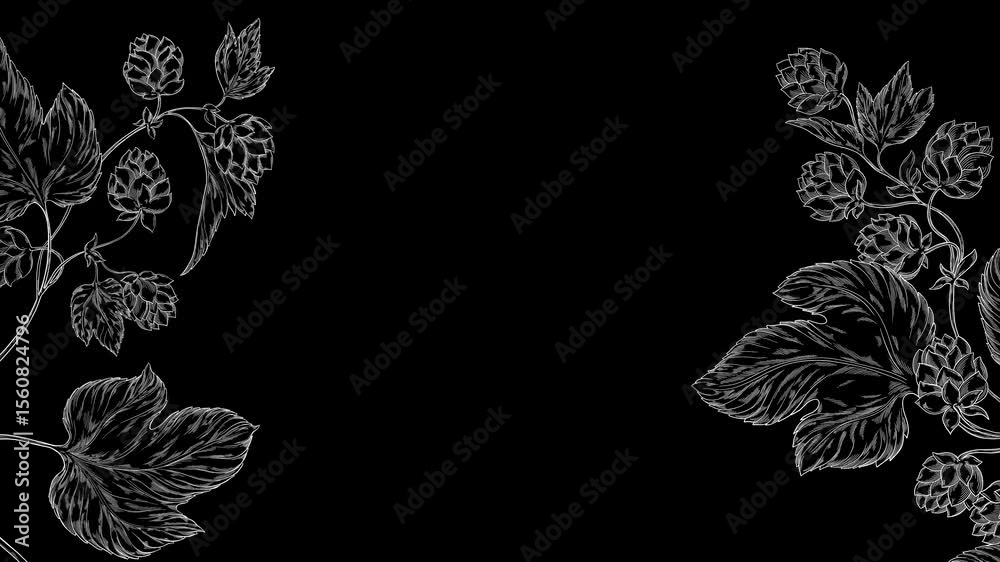 Animated video background featuring hop branches with cones and leaves, ideal for beer branding, brewing presentations, brewery ads, or botanical and floral themed motion designs. Floral, leaves.