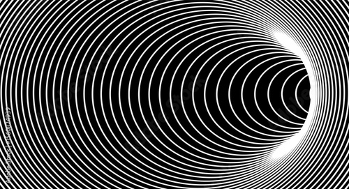 Black spiral hole with tunnel line background and 3D funnel effect for abstract vortex. Optical wormhole pattern with geometric circle and warp illusion. Vector wireframe portal hypnotic space art.