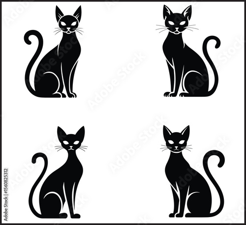 Set of Four Black Cat Silhouettes