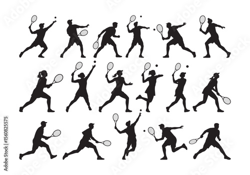 Tennis player silhouette vector collection with male and female action poses 