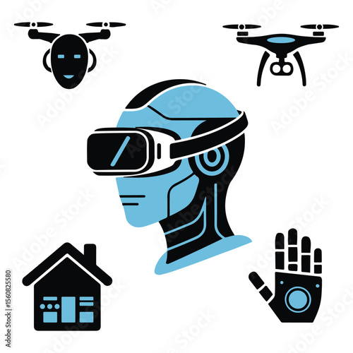 Futuristic Technology Icons drone robot head