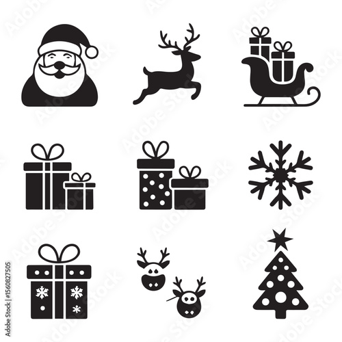 Santa reindeer gifts snowflake tree santa claus sleigh