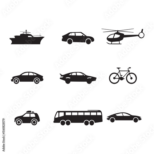 Transportation vehicles icons boat helicopter