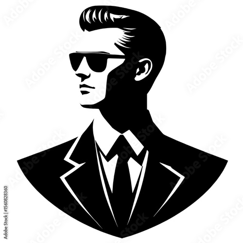 Silhouette of a confident businessman in a suit on a pink background, symbolizing professionalism and elegance. icon of businessman, white and black silhouette of man in profile