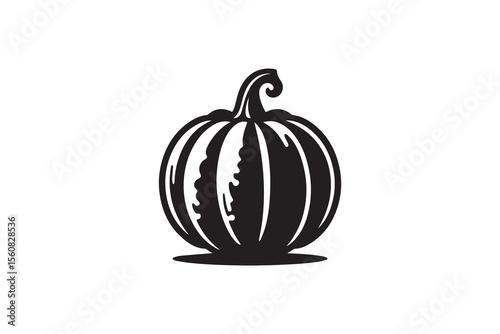 A pumpkin silhouette with a simple, understated design set against a white background 