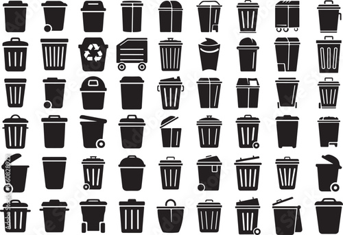 Set Of Trash Bin Silhouette Vector Illustration, Trash bin icon set, Bin icon set