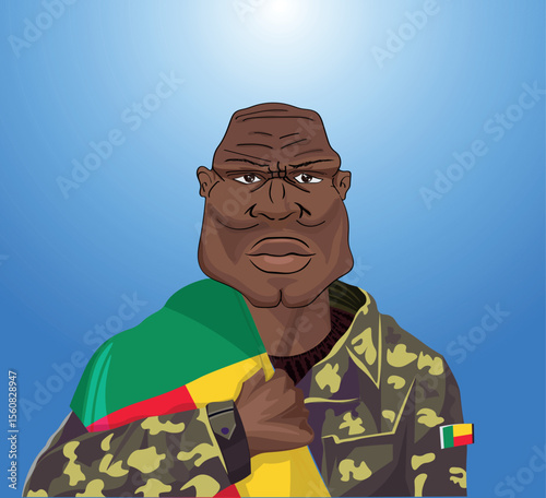 Embrace the essence of bravery and patriotism! Witness the power of an Beninese soldier with the national flag. Fuel your designs with pride. Get this essential vector file and inspire greatness!