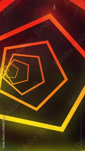 Animation of media icons and shapes over black background