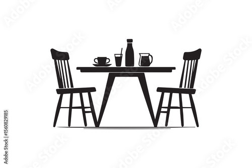 A dining table  silhouette with a simple, understated design set against a white background 