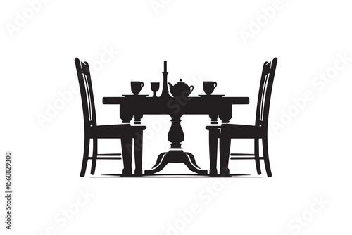 A dining table  silhouette with a simple, understated design set against a white background 